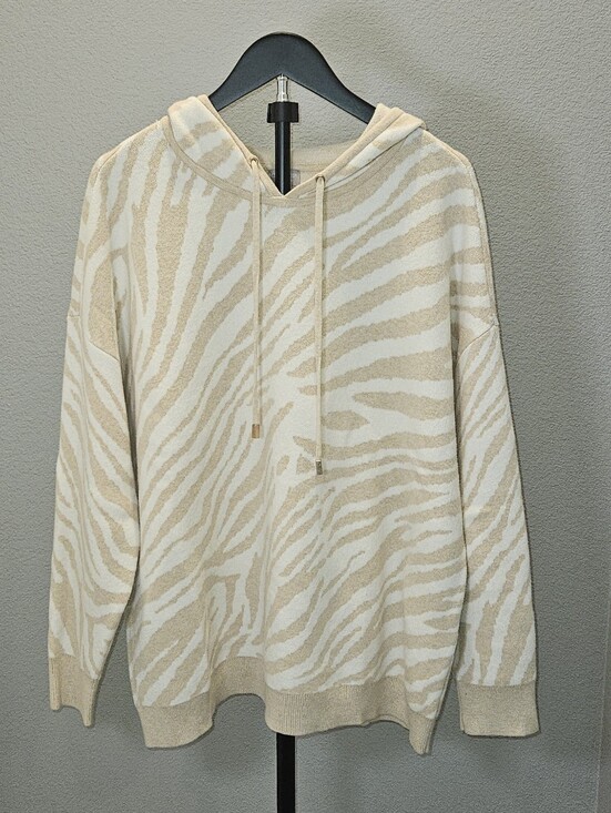 Chico's Sweaters - Chico's Zenergy Women's Size 3 (XL) Cream Zebra-Stripe Knit Hoodie Sweater NWOT